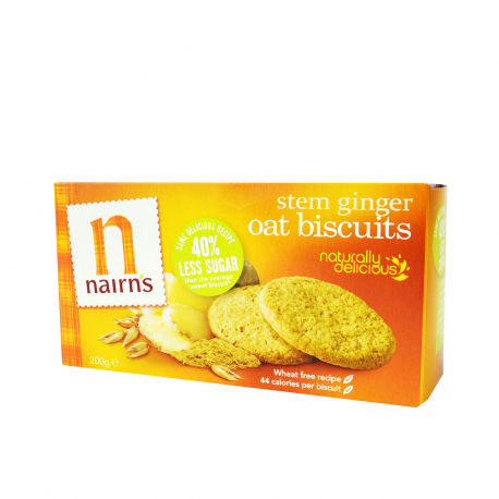 Nairn's μπισκότα βρώμης 40% less sugar stem ginger - vegan, προϊόντα που μας ξεχωρίζουν (200g)
