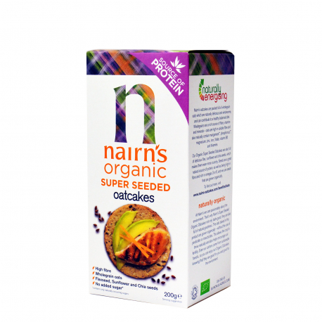 Nairn's μπισκότα βρώμης super seeded flaxseed, chia & sunflower seeds - βιολογικό, vegan (200g)