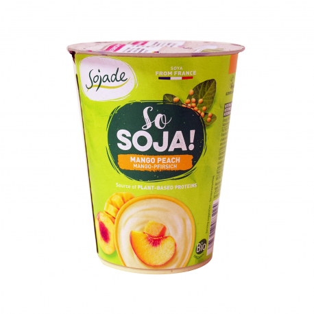 Sojade επιδόρπιο σόγιας ψυγείου so soya μάνγκο, ροδάκινο - βιολογικό, χωρίς γλουτένη, χωρίς λακτόζη, vegan (400g)