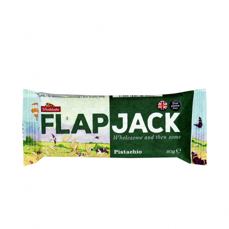 Wholebake μπάρα βρώμης flapjack pistachio - χωρίς γλουτένη, vegan, προϊόντα που μας ξεχωρίζουν (80g)