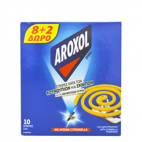 AROXOL ΣΠΕΙΡΑ ΕΝΤΟΜΟΑΠΩΘΗΤΙΚΗ SPIRAL ΜΕ ΑΡΩΜΑ CITRONELLA (8+2)