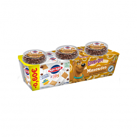 Κρι Κρι επιδόρπιο γιαουρτιού αγελάδος παιδικό scooby doo μπισκότο & σοκομπιλάκια (3x150g) (-0.6€)