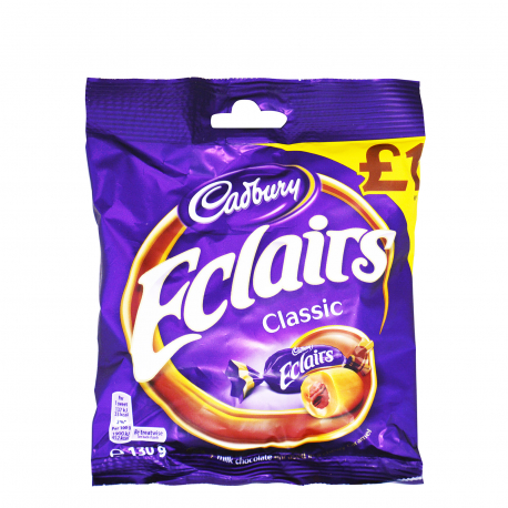 Cadbury καραμέλες eclairs velvet με γέμιση σοκολάτα γάλακτος - vegetarian, vegan, προϊόντα που μας ξεχωρίζουν (130g)