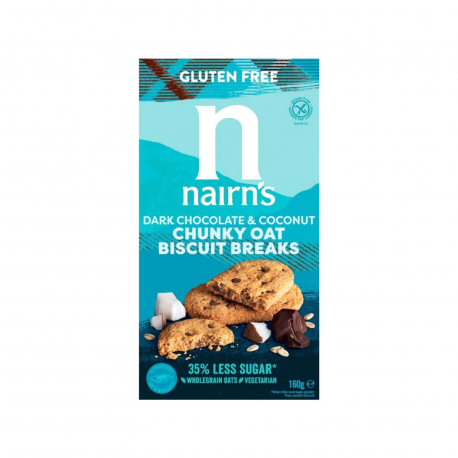 Nairn's μπισκότα βρώμης 35% less sugar/ biscuit breaks chunky oats, dark chocolate & coconut - χωρίς γλουτένη, vegetarian (160g)