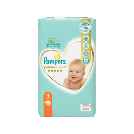 PAMPERS ΠΑΝΕΣ ΠΑΙΔΙΚΕΣ PREMIUM CARE JUMBO ΝΟ 3/ 6 -10 KG (60τεμ)