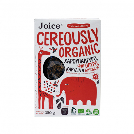 Joice foods δημητριακά cereously organic χαρουπάλευρο, φαγόπυρο, καρύδια & αμύγδαλα - βιολογικό, vegan (350g)