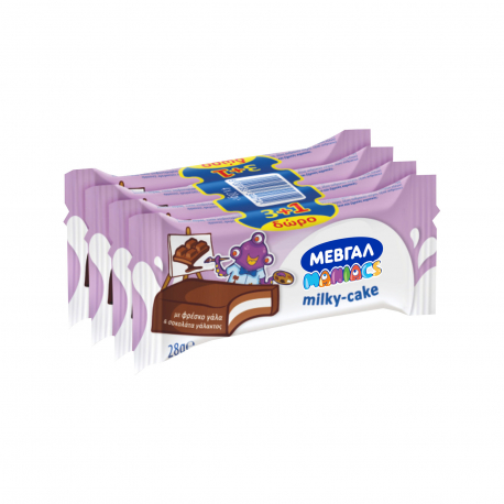 Μεβγάλ σνακ παιδικό maniacs milky cake με φρέσκο γάλα & σοκολάτα γάλακτος (4x28g) (3+1)