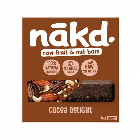 Nakd μπάρα φρούτων & ξηρών καρπών cocoa delight - χωρίς γλουτένη, vegan (4x35g)