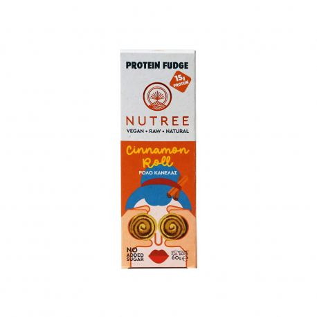 Nutree σνακ πρωτεΐνης ωμό protein fudge cinnamon roll - βιολογικό, χωρίς γλουτένη, vegan,προϊόντα που μας ξεχωρίζουν (60g)