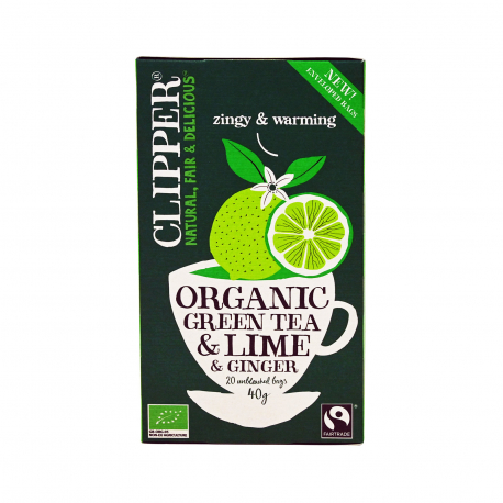 Clipper τσάι πράσινο zingy & warming lime - ginger - βιολογικό 40γρ (20φακ.)