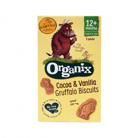 Organix μπισκότα παιδικά gruffalo κακάο - βανίλια - βιολογικό, vegan 12+ μηνών (5x20g)