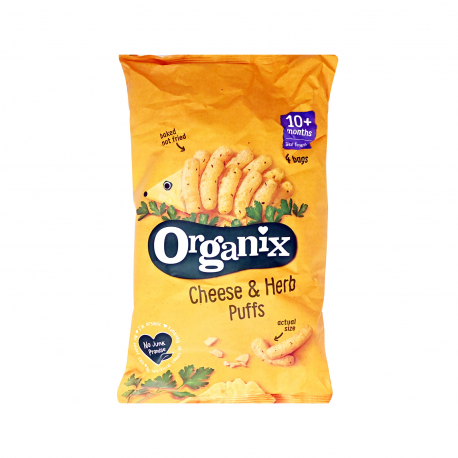 Organix σνακ καλαμποκιού παιδικό cheese & herb - βιολογικό, vegetarian, προϊόντα που μας ξεχωρίζουν 10+ μηνών (4x15g)