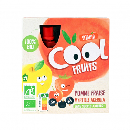 Vitabio επιδόρπιο φρούτων cool fruits μήλο, φράουλα - μύρτιλο - ασερόλα - βιολογικό (90g)