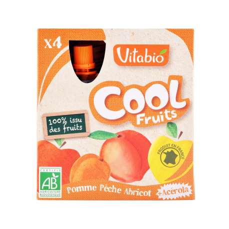 Vitabio επιδόρπιο φρούτων cool fruits μήλο - ροδάκινο - βερίκοκο - ασερόλα - βιολογικό (90g)