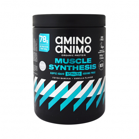 AMINO ANIMO ΣΤΙΓΜΙΑΙΟ ΡΟΦΗΜΑ ΡΥΖΙΟΥ MUSCLE SYNTHESIS PROTEINH ΒΑΝΙΛΙΑ - Βιολογικό,Vegan (500g)