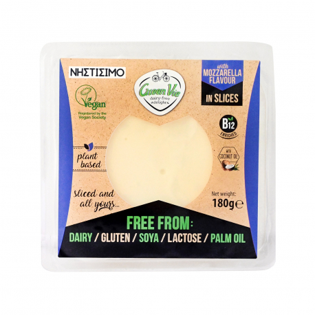 Green vie προϊόν φυτικό γεύση μοτσαρέλα - χωρίς γλουτένη, χωρίς λακτόζη, vegan σε φέτες (180g)