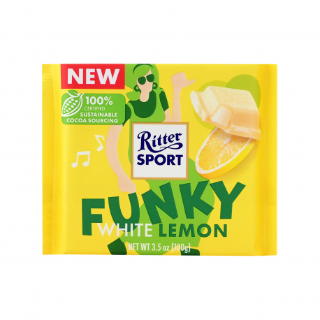 Ritter σοκολάτα λευκή funky white lemon (100g)