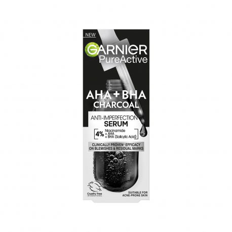 Garnier serum προσώπου pure active aha + bha charcoal (30ml)