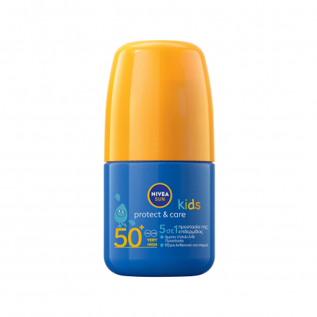 Nivea αντηλιακό roll on για πρόσωπο & σώμα παιδικό sun kids/ protect & play very high, spf50+ (50ml)