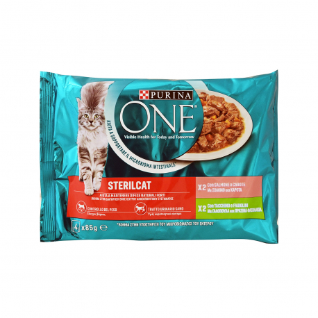 Purina τροφή γάτας one - sterilcat σολομό & γαλοπούλα (4x85g)