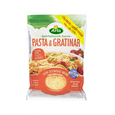 Arla τυρί τριμμένο mix pasta & gratinar cheddar - madurado - maasdam (150g) (25% περισσότερο προϊόν)