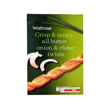 Waitrose κριτσίνια βουτύρου crisp & tangy onion & chive twists - νέο προιόν, vegetarian (125g)