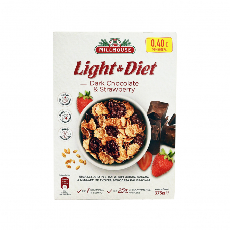 MILLHOUSE ΔΗΜΗΤΡΙΑΚΑ LIGHT & DIET DARK CHOCOLATE & STRAWBERRY (375g) (-0.4€)