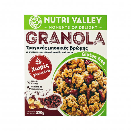 NUTRI VALLEY ΜΠΟΥΚΙΕΣ ΒΡΩΜΗΣ CRUNCHY GRANOLA ΜΕ CRANBERRIES & ΣΟΥΛΤΑΝΙΝΑ (320g)