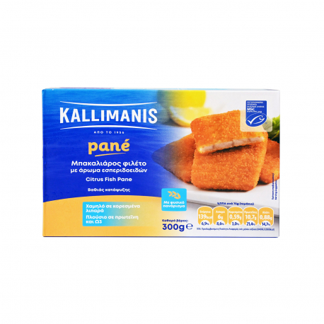 Kallimanis μπακαλιάρος φιλέτο πάνε κατεψυγμένος pane με άρωμα εσπεριδοειδών - νέο προιόν (300g)