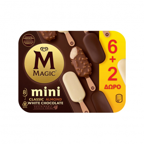 Magic παγωτό πολυσυσκευασία mini classic almond - white chocolate ξυλάκι (440ml) (2ml περισσότερο προϊόν)