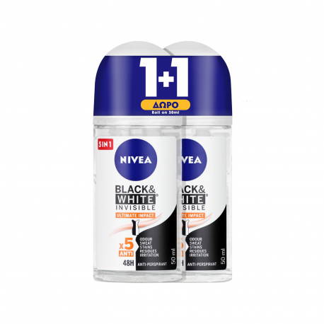 Nivea αποσμητικό roll on black & white invisible (50ml) (1+1)